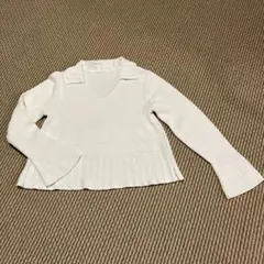 『美品』90’s クーカイ　コットンセーター　フレアスリーブ　襟付きＶネック