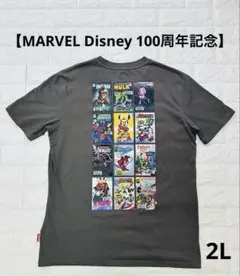 Disney100 ✨マーベル 100周年記念Tシャツ コミック柄 グレー 2L