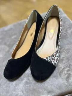 黒ヒョウ柄フラットシューズ５Ｌ　大きいサイズ