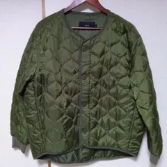 オリーブグリーン ウェーブキルト キルティングジャケット ノーカラー ブルゾン