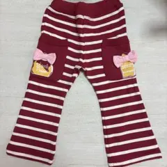 COMIC ANIMAL ボーダー　リボン　赤　ホワイト　ズボン　裏起毛　90