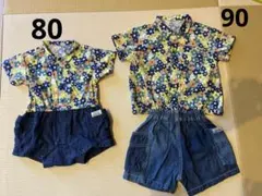 BREEZE 花柄シャツ&ズボン90ロンパース80セット