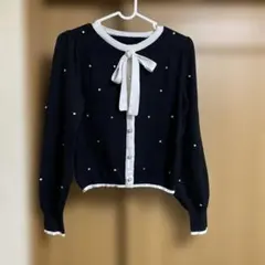 グレイル　リボンタイビジューニットトップス　ブラック Mサイズ