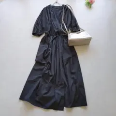 美品　MARILYN MOON カットワーク刺繍コットンワンピース　ブラック 美品 MARILYN MOON カットワーク刺繍コットンワンピース ブラック