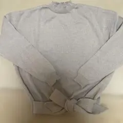 グレー ウエストリボン付き ニットセーター L