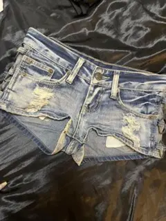 デニムショートパンツ ダメージ加工 リング付き
