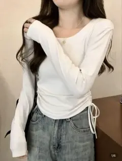 SHEIN トップス　白　韓国　長袖Tシャツ　ロンt