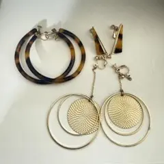 ブラウンホーンスタイルとゴールドイヤリングセット