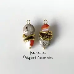 インプレッションストーン×カーネリアン 天然石ピアスorイヤリング