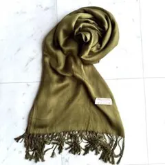 美品 パシュミナ カシミヤ100 大判ストール ショール 184x70 オリーブ