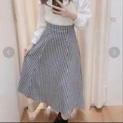 INGNIギンガムチェック フレアスカート リボンフリーサイズ　イング　黒　白