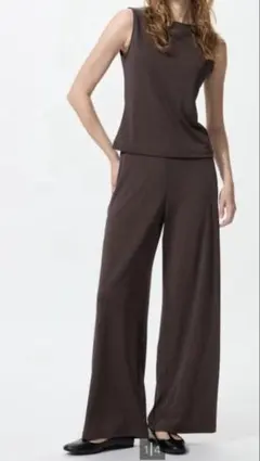 完売品【UNIQLO】クレープジャージーストレートパンツダークブラウン丈長めXS