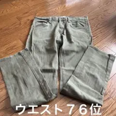 カーキ スリムフィット デニムパンツ S