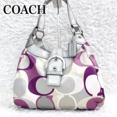 美品 COACH 7028 シグネチャー ワンショルダーバッグ ピンク ホーボー