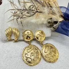 11.964【イヤリング】アクセサリー　ピアス変更可　大ぶりレトロ