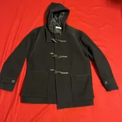 ブラック フード付きダッフルコート　古着