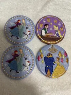 biscuit Disney アナと雪の女王 美女と野獣 刺繍缶バッジ セット