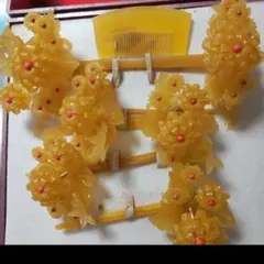 花嫁　白無垢　鼈甲色　日本髪花嫁髪飾り 黄色い花かんざし6点セット　笄