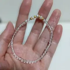 天然石水晶 淡水パール デザインブレスレット 華奢 小粒内径16センチ