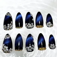 春ネイル【オーダーネイルチップ】　夜桜　マグネット　大人かっこいい　オシャレ