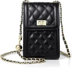 レザークロスボディバッグトレンディーチェーントラベルショルダーハンド電話財布 黒