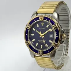 稼働品 FOSSIL 腕時計 フォッシル ネイビー ゴールド デイト QZ 人気のサムネイル