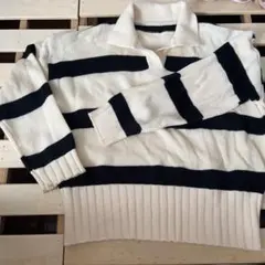 アイボリー ブラック ストライプ ニットセーター