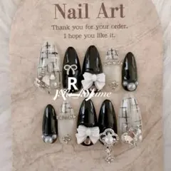 ツイードリボン現品フレンチガーリーちゅるんワンホン韓国地雷痛推しネイル黒メンカラ