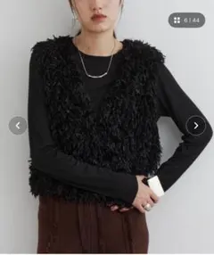 ファー素材 ブラック ノースリーブ トップス