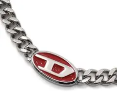 DIESEL ネックレス Dロゴ チェーン シルバー レッド