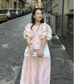 ANDRESD バブルスリーブジャガードドレス