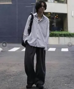 新品同様 CUT-OFF HEM STRIPE SHIRT 人気のライトグレー