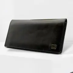ひろ dunhill 二つ折り財布 ブラック レザー 美品 未使用 箱付き 二つ折り 財布 レザー ロゴ 金具 黒 ブラック ゴールドカラー