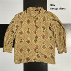 90's 花柄デザインシャツ　古着　アメカジ　ユーロ　開襟シャツ