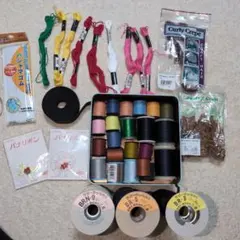 手芸素材セット ミシン糸・ゴム紐・クラフト用　使用済み残量あり
