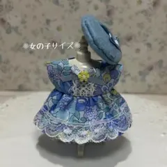 ミニチュアドール服 女の子 花柄ワンピース 青 No.214［匿名配送］