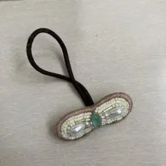 ビーズ装飾リボン型ヘアゴム