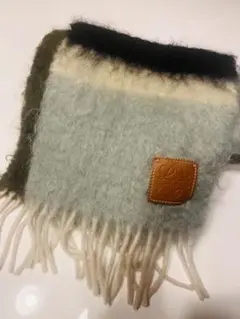 LOEWE ロエベ モヘアマフラー ブラック オリーブ ブルー
