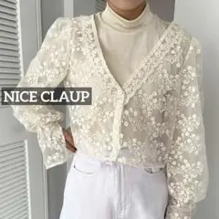 k0002 NICE CLAUP 刺繍ブラウス アイボリーのサムネイル