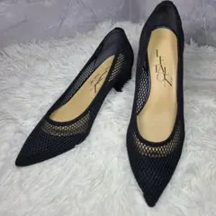 【LETALAON】ルタロン　メッシュパンプス　太ヒール　ポインテッドトゥ　黒