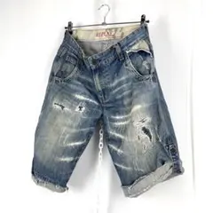5万 限定 REPLAY リプレイ ハーフ デニム パンツ ダメージ加工