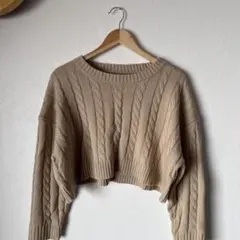 Dazy ベージュ ケーブル編み クロップドニット L
