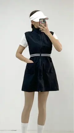 Putyall golf 配色ナイロンベストワンピース ブラック ゴルフ