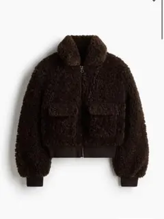 H&M ブラウン ボア　フラッフィージャケット　クロップド丈　L