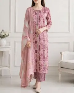 パキスタン民族衣装 刺繍ワンピ ピンク 3点セット パキスタン 民族衣装 3 pcs クルタ シャルワール セット パンジャビ