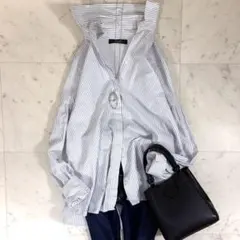 訳あり格安 マックスマーラウィークエンド シャツ ストライプ 白 ネイビー 長袖