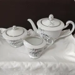 ノリタケ　竹模様 銀縁ティーポットセット