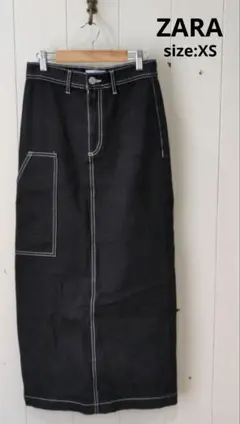 ザラ ZARA バックスリット ブラックデニム ロングスカート XS