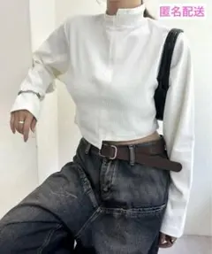 W.W. リブ ハイネック 長袖 トップス ホワイトのサムネイル