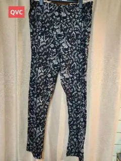 Qkapiオカピタンポポ花柄レギンス 黒系